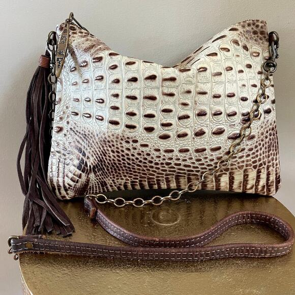 Canoe Leather Reversible Crossbody Bag | Tassel, Croc Print, Chain Strap NWOT - Picture 4 of 11